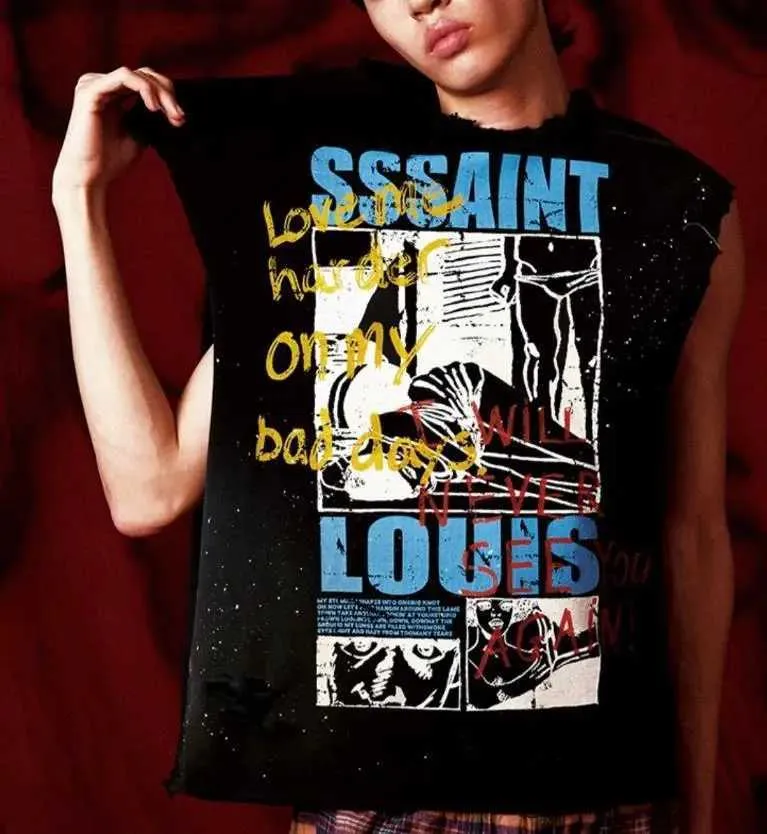 SSSAINT LOUIS Classic Retro Letter Print Sleeveless Breathable