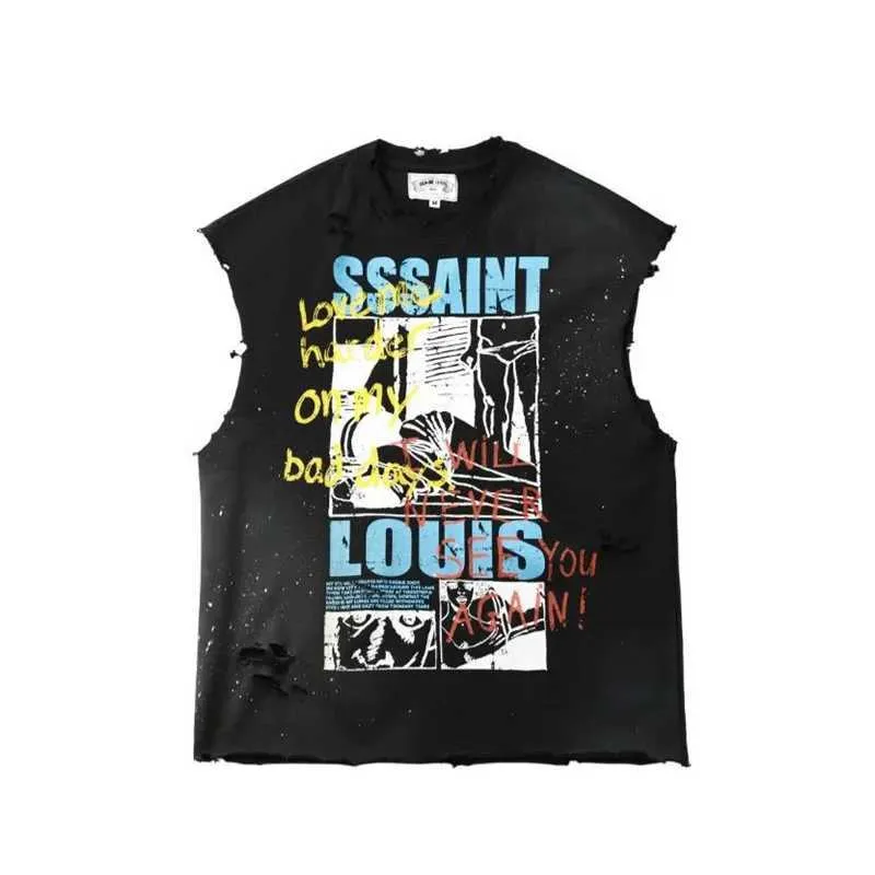 SSSAINT LOUIS Classic Retro Letter Print Sleeveless Breathable