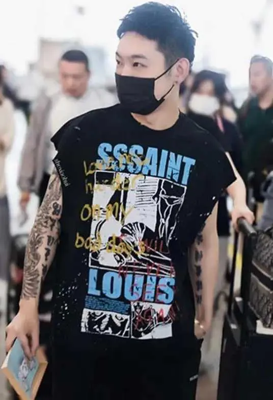SSSAINT LOUIS Classic Retro Letter Print Sleeveless Breathable