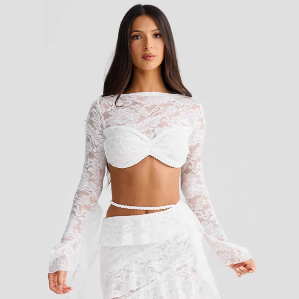 Sexy Lace Hollow Out Skirt Set Womens Square Collar... From 