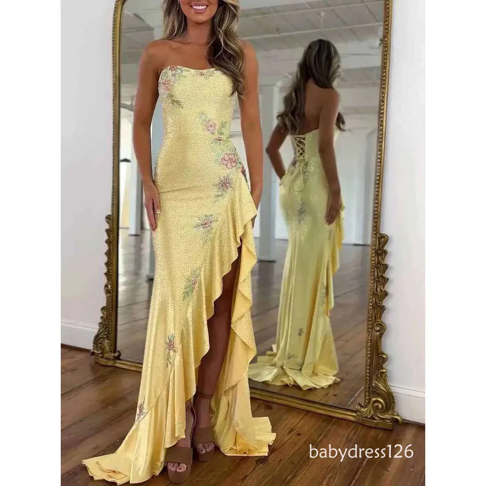 gold sequin strapless backless mermaid prom dress Yellow Corset Floor-Length Sequined Evening Gown from Dhgate Prom Dresses pill_fixed