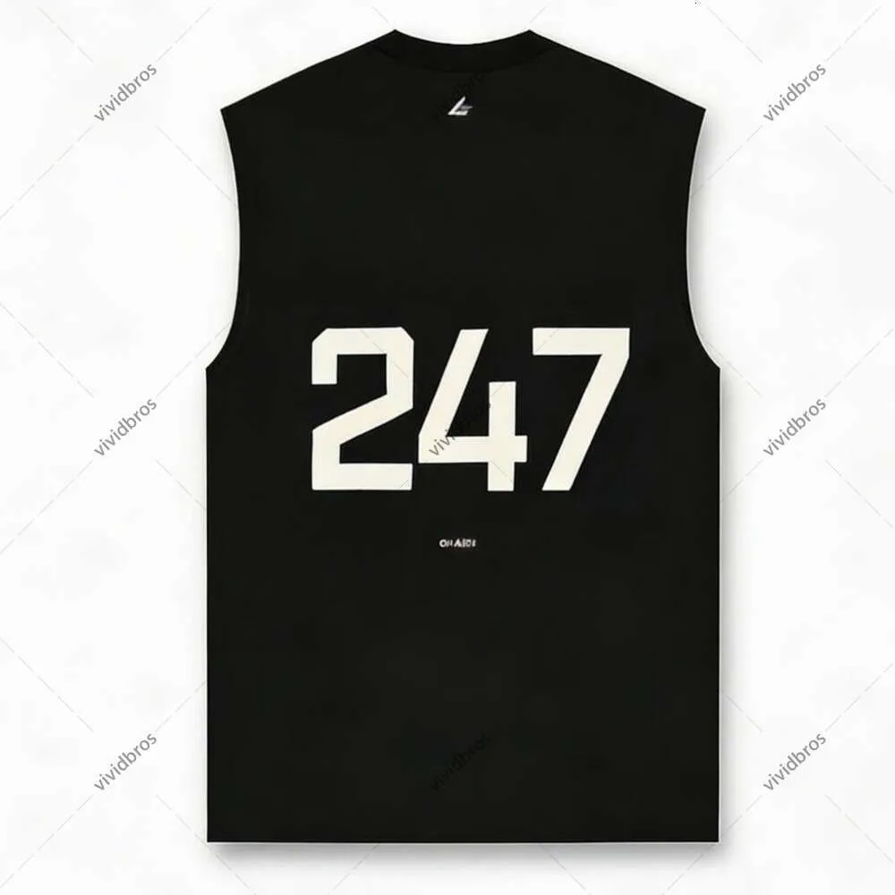 Design Men's Streetwear 247 Number Print Sleeveless Tank Top, Casual Oversized Cotton Vest, Minimalist High Street Style for Men's Daily Street Wear