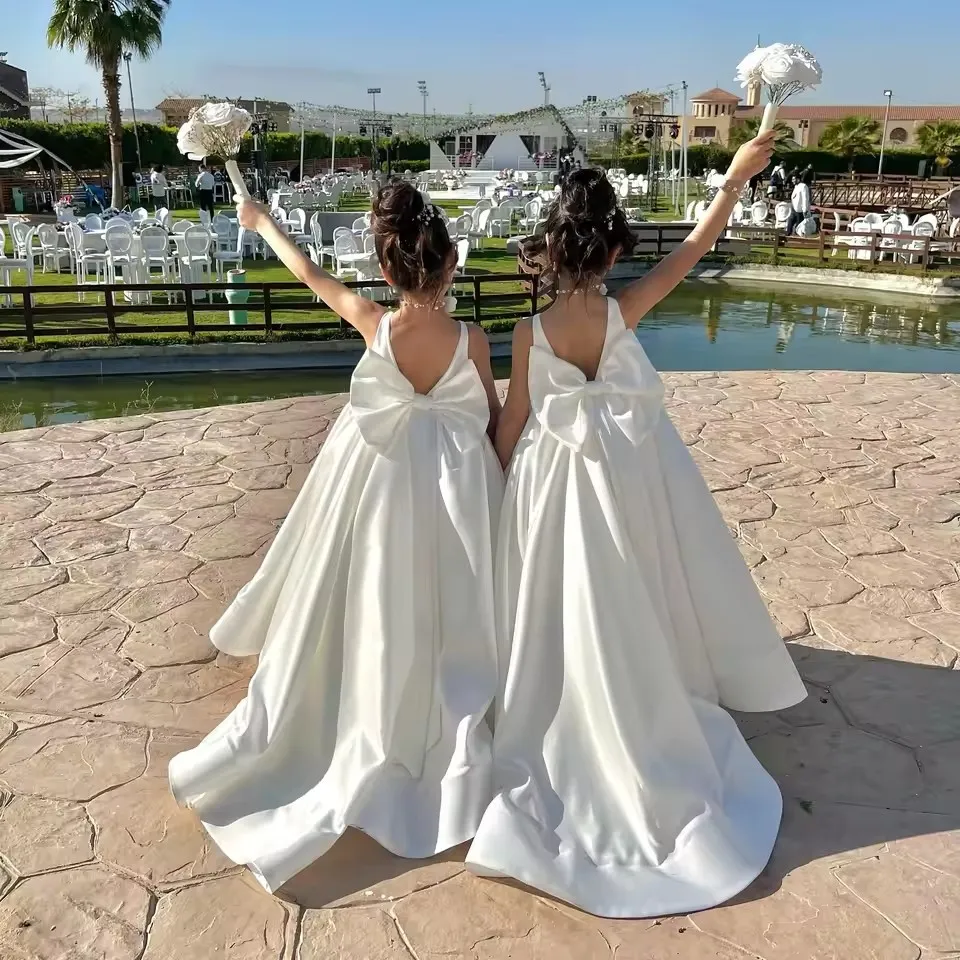 white jr bridesmaid dresses Ivory Chiffon Wedding Flower Girl Dress Junior Dress, Bow 4T --- Chest = 23 inches/ Waist = 22 inches/ Hollow to mid-calf = 29 inches Low Sku Simple White Junior Bridesmaid Dresses