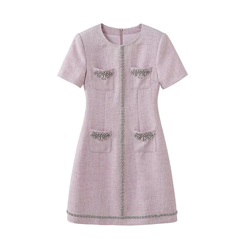 maje tweed dress pink Tweed-effect knit mini dress Pink For Women