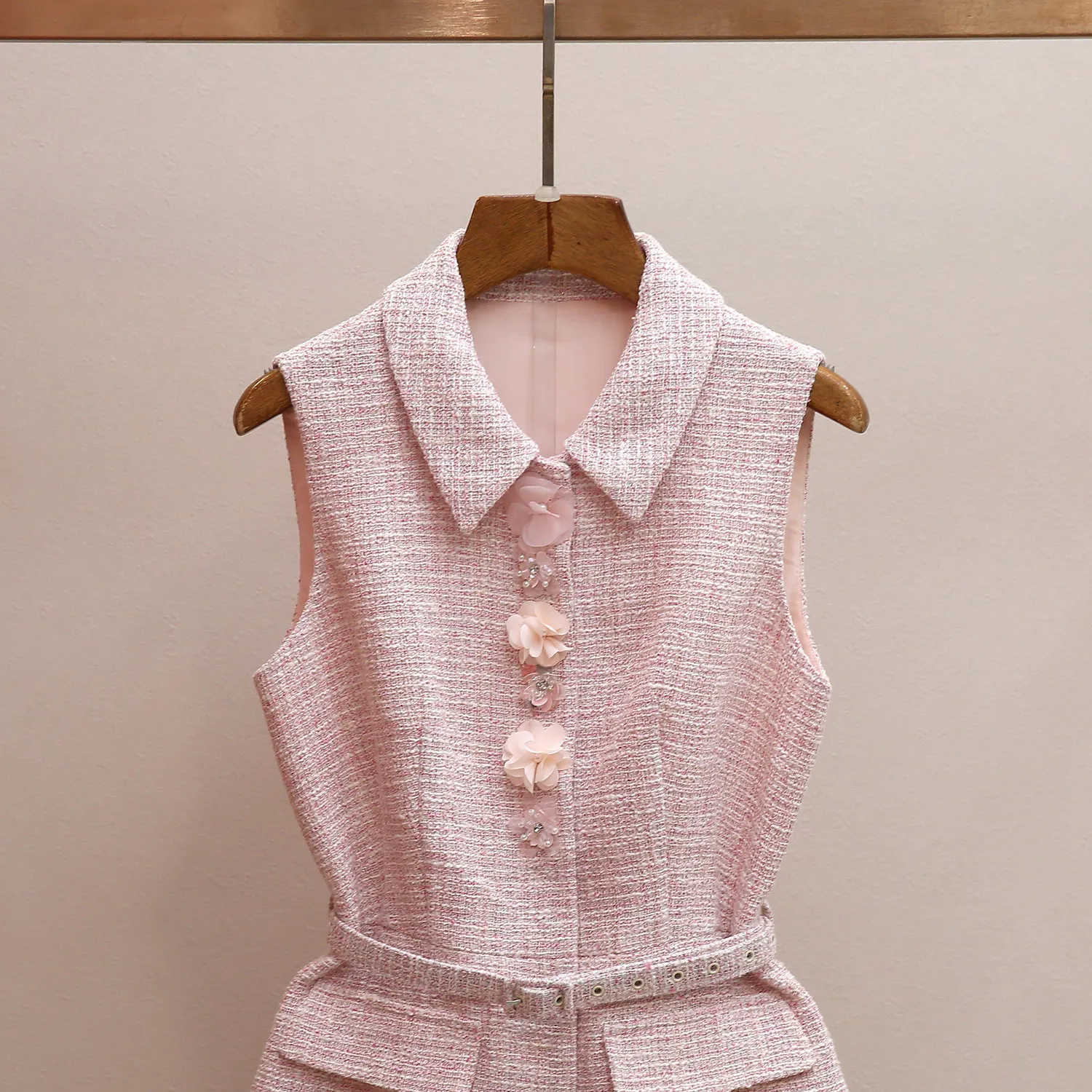 womens pink tweed dress Women's Belted Tweed Dress in Pink | Size Medium