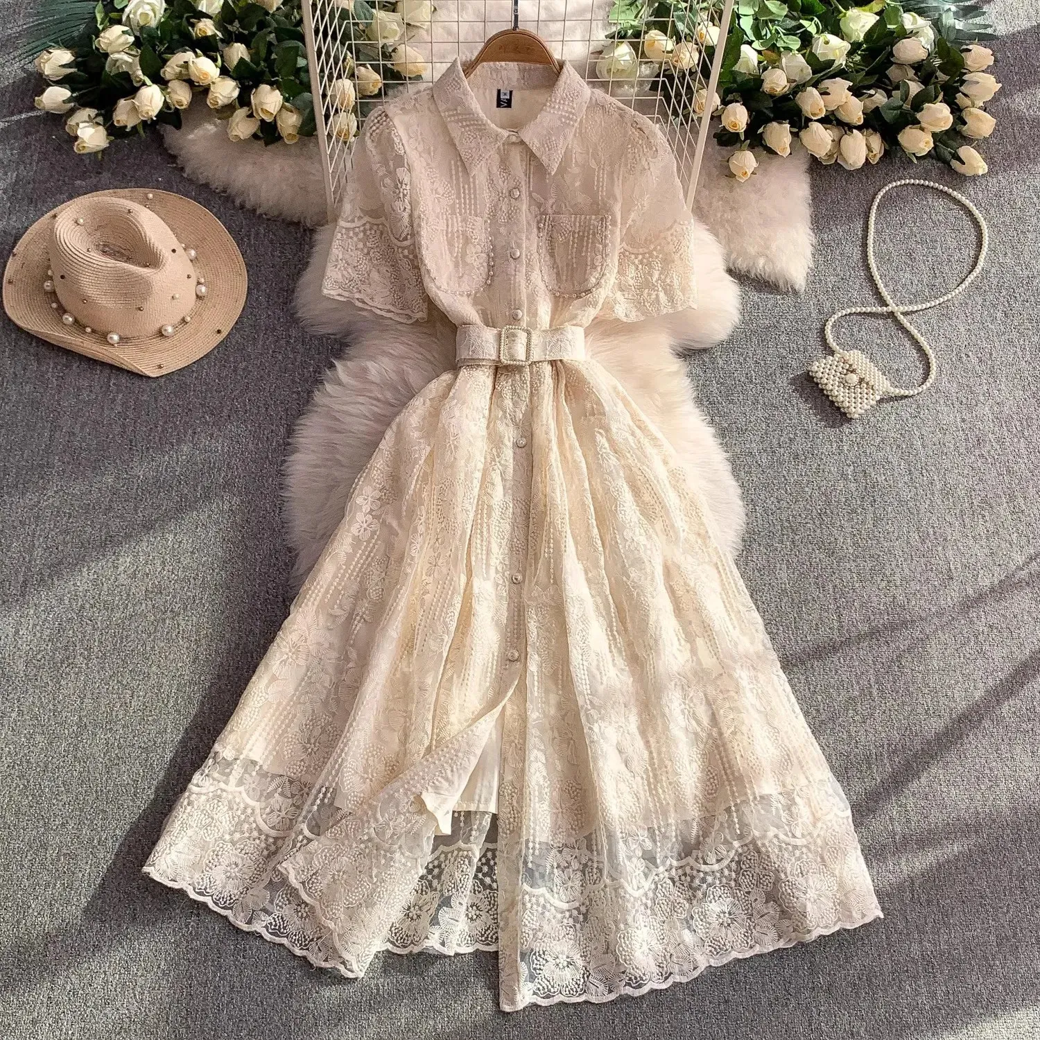 lace o neck dress hollow Elegant Hollow Lace Round Neck Wholesale Wedding Dresses