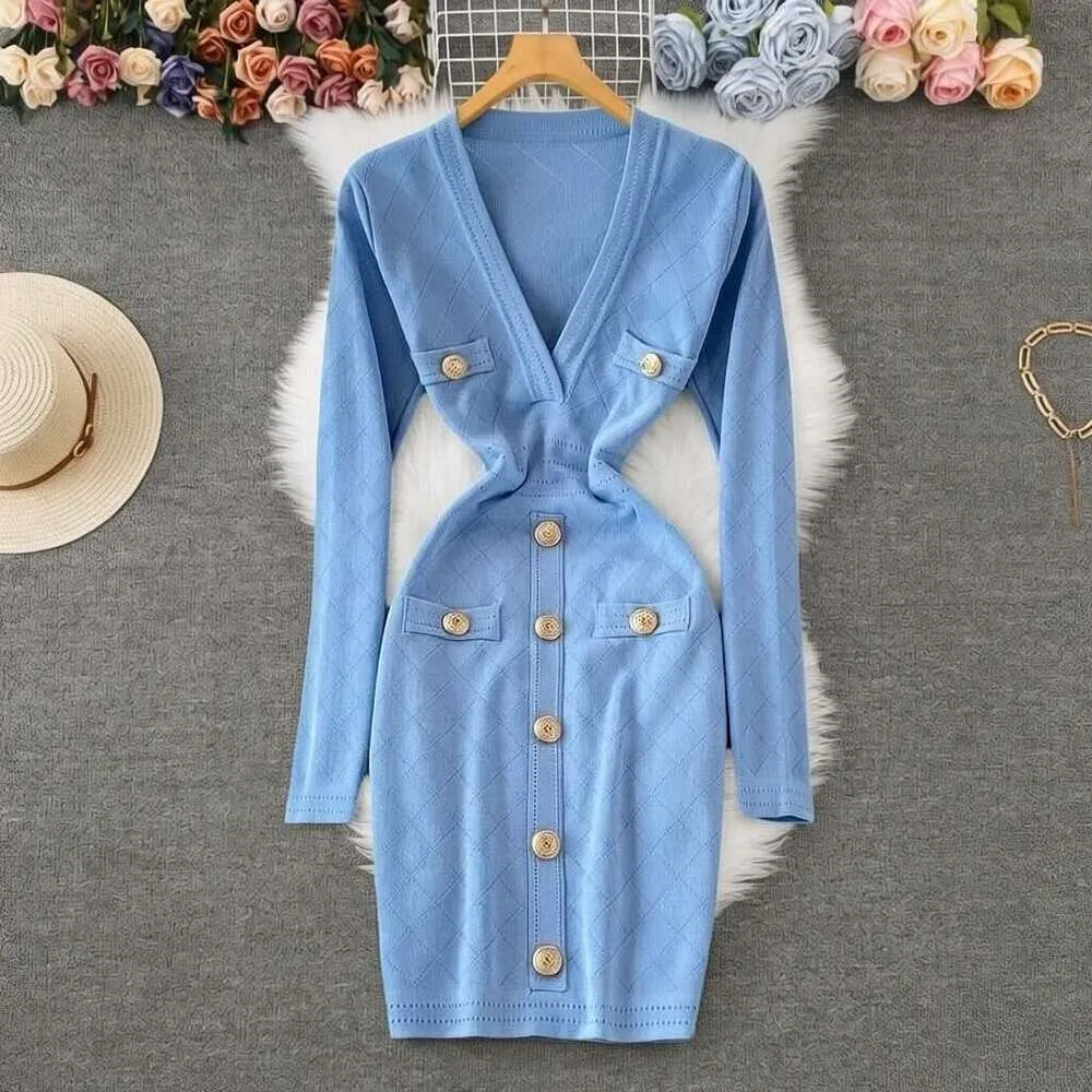 sweater dress women knee length V-neck French-style knee-length knit with long flutter sleeves for autumn from Dhgate Urban Sexy Dresses not_customizer