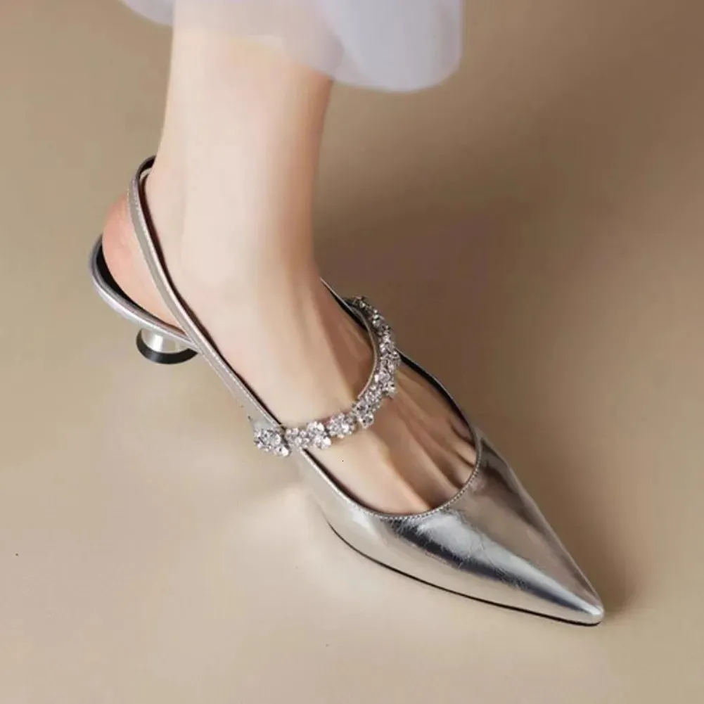 Bulk Shiny Crystal Pointed Toe Low Heel Silver Sandals Low... At Only  Rs.4,119.43 | DHgate.Com