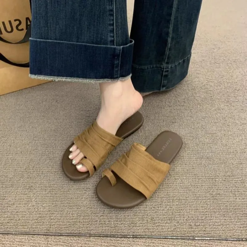 Comfortable New Toe Set 2026 Simple One Word Belt Soft Bottom Korean Edition Cool Slippers For Women's Summer Outerwear_voghion.com