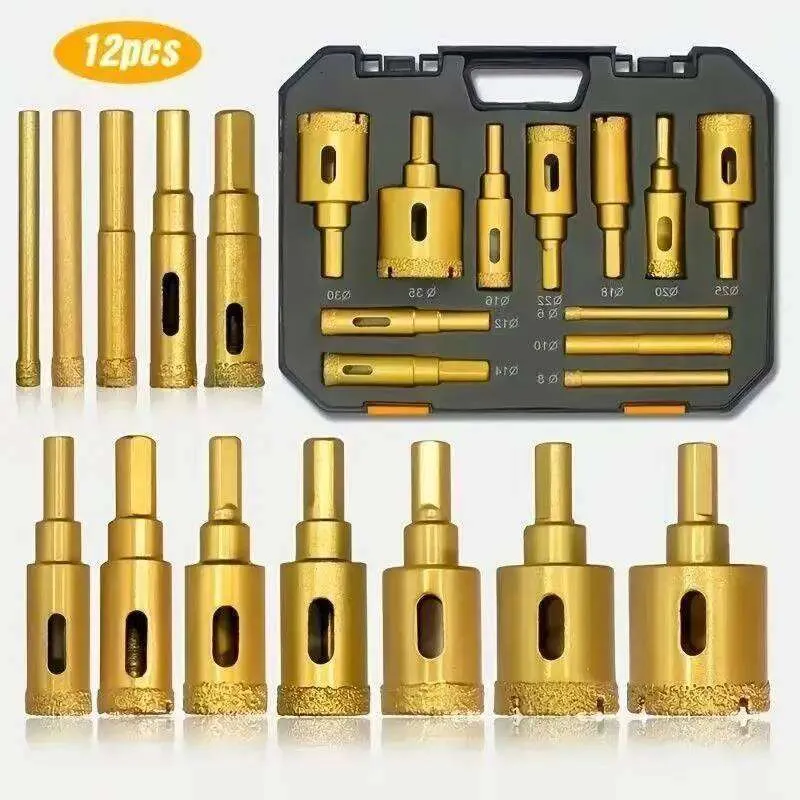 12pcs Brazed Bit Drilling Tool For Glass And Ceramic Tiles 6-35mm Diamond Drill Bits Set
