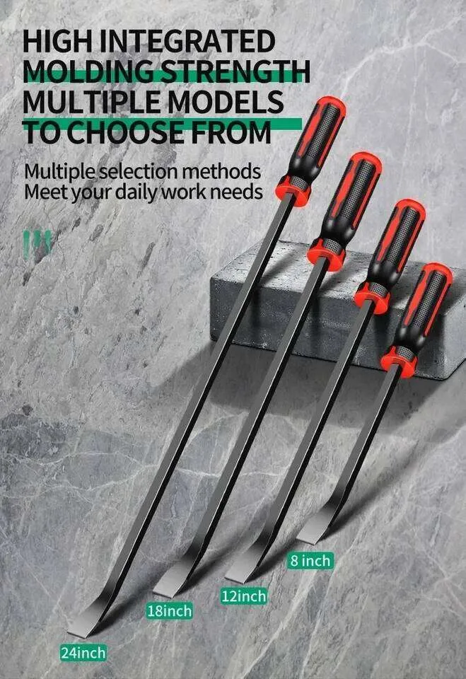 Heavy Duty Pry Bar Set – 8/12/18/24 Inch Crowbar Puller, Heat-Treated Steel, 30° Curved Head, Non-Slip Grip, For Auto Repair & Demolition