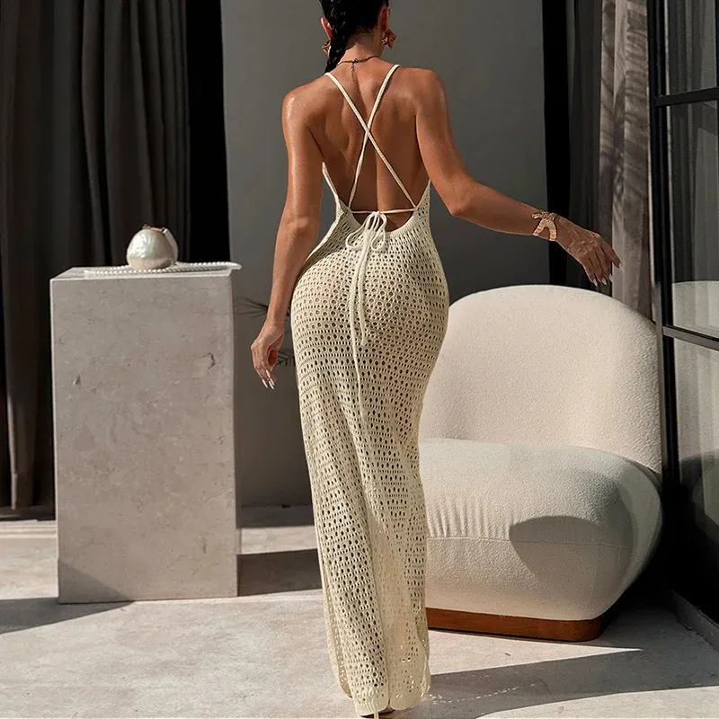 Beach Vacation Backless Tie Up Cover Up Dress, Slim... From Luo04, Rs.2,687.73