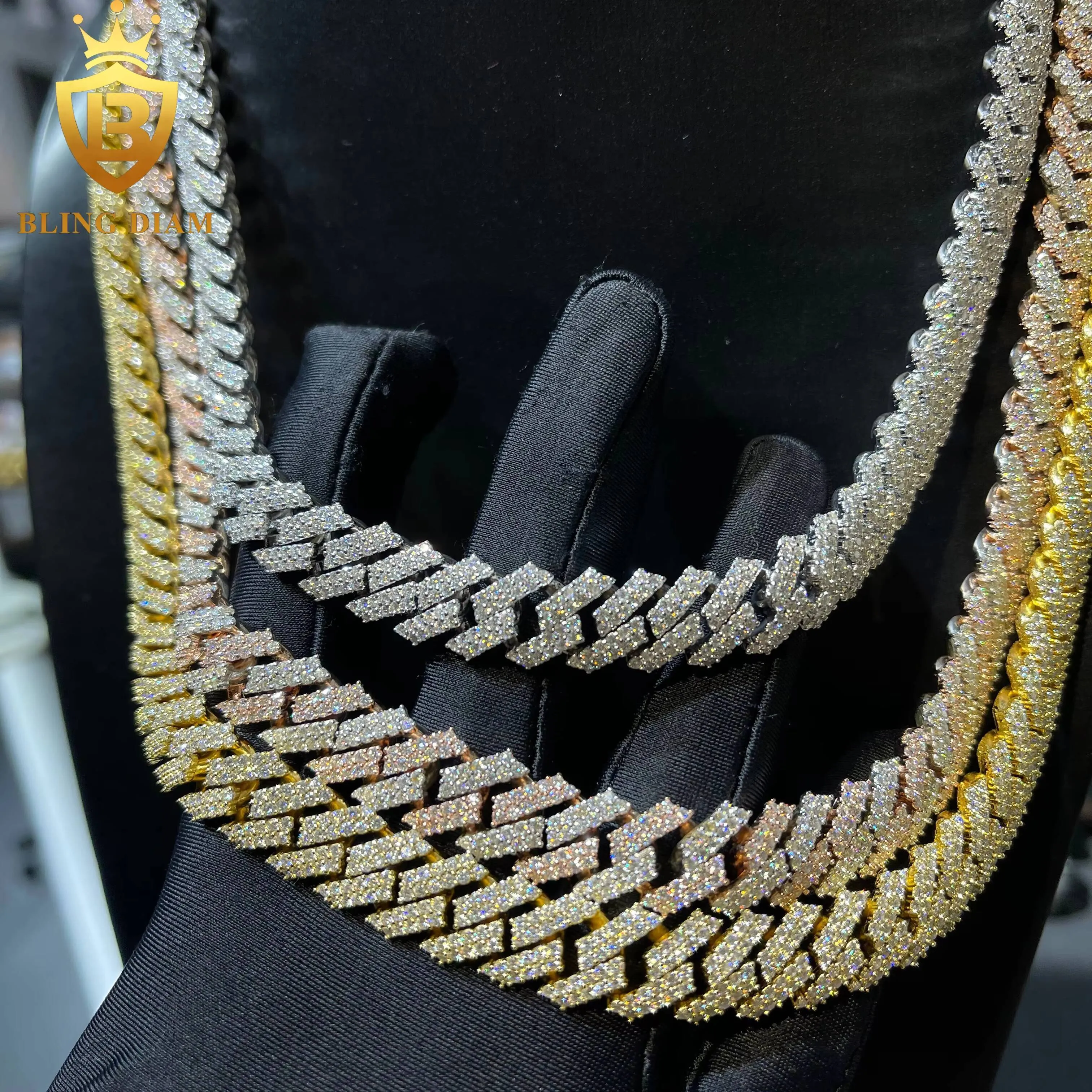 12mm Two Tone Miami Iced Out Cuban Link Crystal Chain... From 