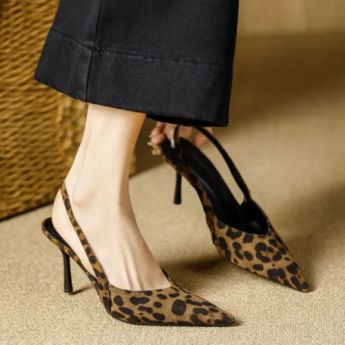 Free Shipping Retro French Leopard Print Heels 2026 New Style Temperament Pointed Toe High Heeled Sandals_voghion.com