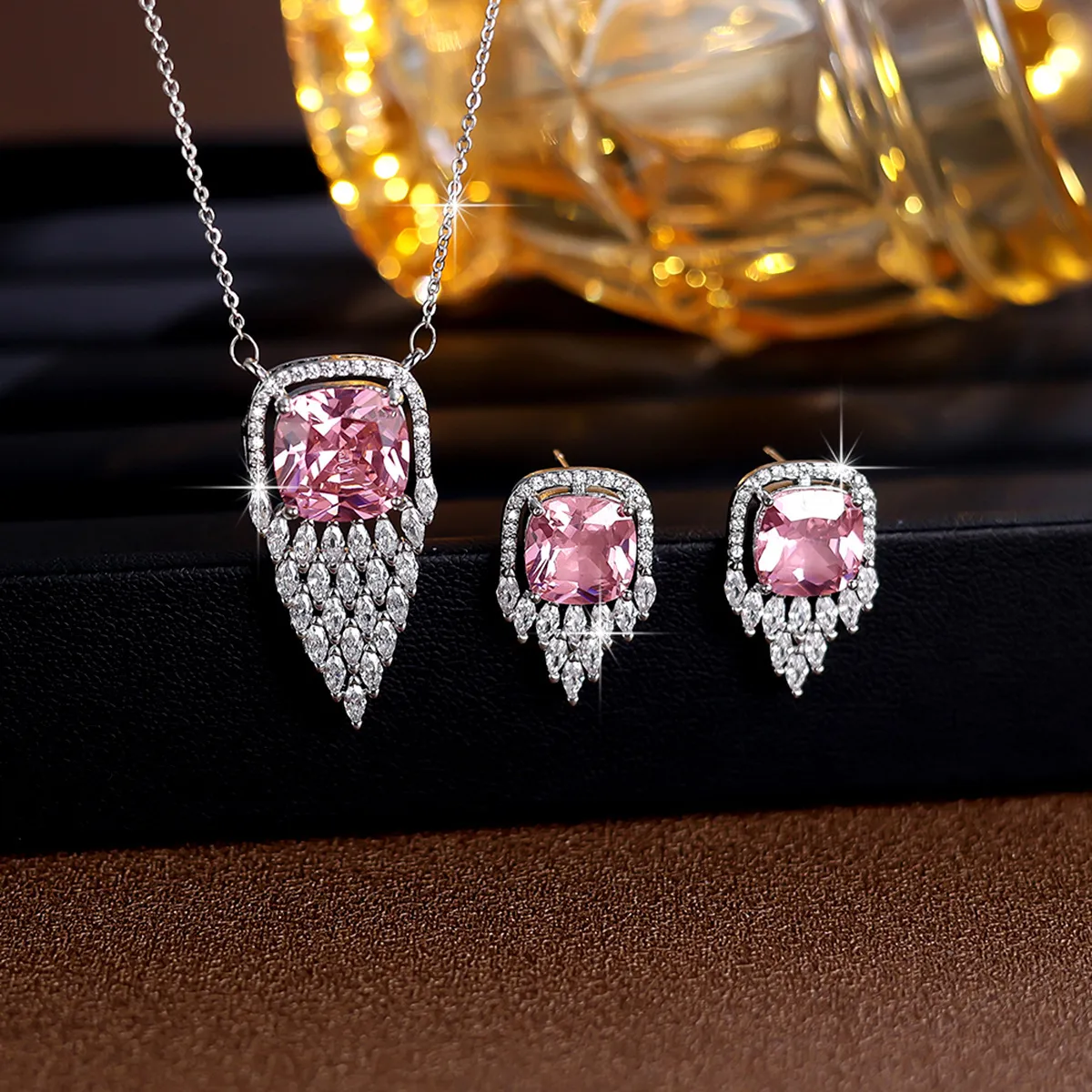 Luxury Pink Silver Zircon Necklace And Earring Set... From Alvinong85, Rs.3,056.06