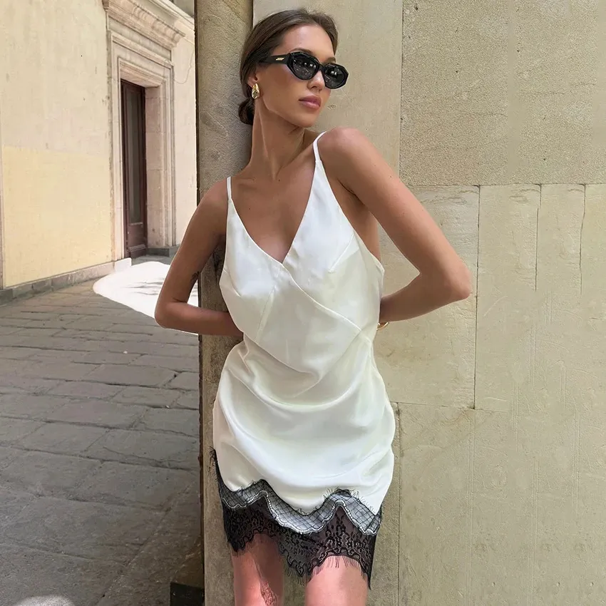 casual straight dresses for women Summer Chic Satin Lace V Neck White Slip Dress With... From Bai04, Rs.2,310.91 In Bulk