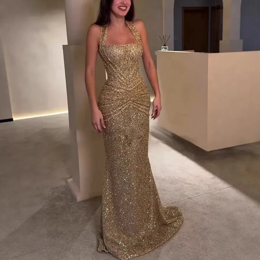 gold sequin halter prom dress Sparkling Mermaid Maxi Gold Dress... From Jinmei02, Rs.1,929.35 styleattribute-stripes