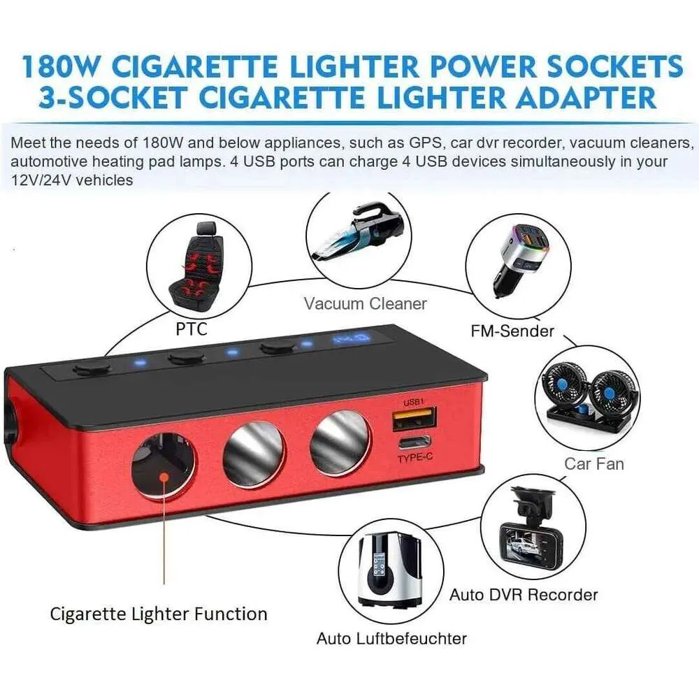 3 socket cigarette lighter splitter BESTEK 180W Splitter, Car Cigarette Lighter Adapter with PD36W/65W and QC3.0 18W*4 Fast USB Charging Ports, LED Voltage PRODUCT INFORMATION Voltage Monitoring 12 3 Way Car Cigarette Lighter