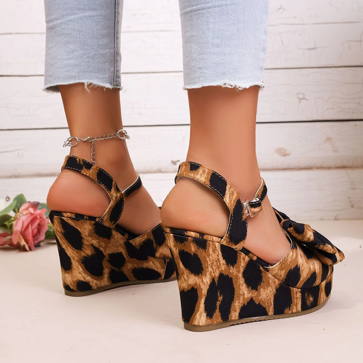 Leopard Print Platform Wedge Sandals For Women Summer Open Toe_voghion.com