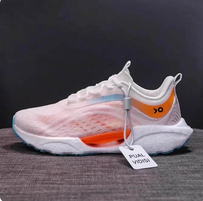 Women's Lightweight White Orange Gradient Mesh Running Minimalist Shoes With Breathable Upper And XO Logo_voghion.com