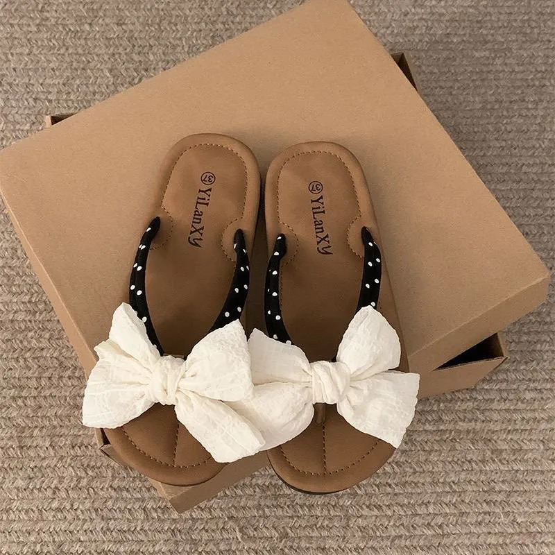 Free Shipping Super Fairy Bow Flat Flip Flops For Women's Summer Outdoor Wear 2026 New Anti Slip Sandals_voghion.com