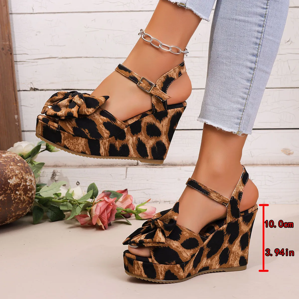 Leopard Print Platform Wedge Sandals For Women Summer Open Toe_voghion.com