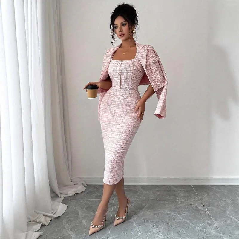 ladies coat and dress sets Dress Suit Sets for Women's 2 Piece Business Casual Sleeveless Dress and Long Sleeve Blazer