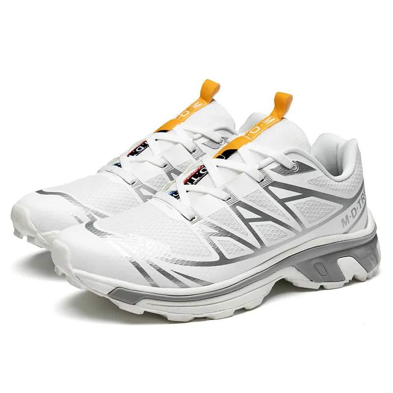 Minimalistische weiße Outdoor-Wanderschuhe für Damen und Herren mit schwarzem Grafikprint_voghion.com