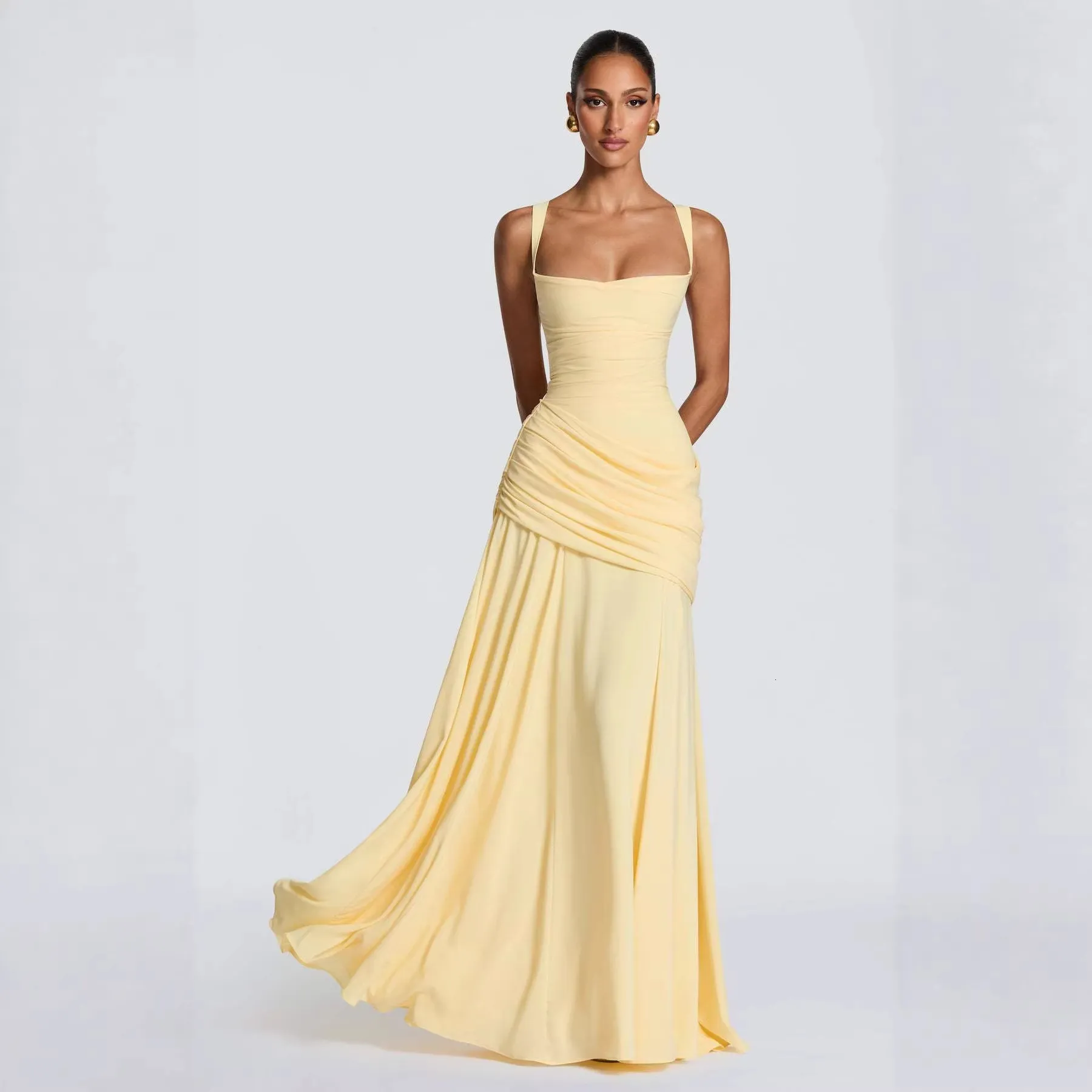 a line high waisted dress Sweet A Line V-Neck Straps High-Waist Tiered Long Prom Dress, Sky_Blue / S