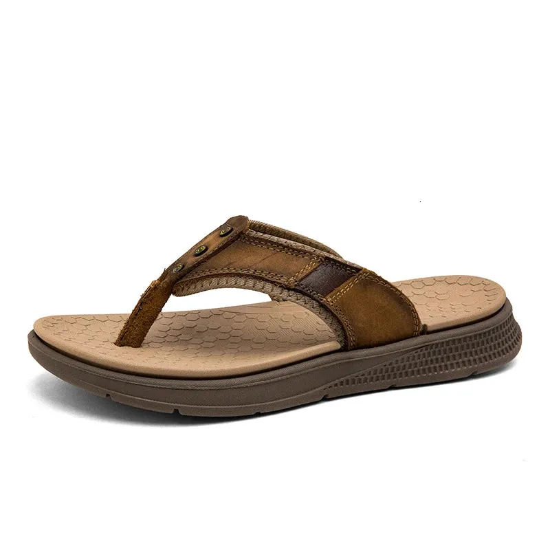 Mens Leather Arch Support Male Flip Flops With Thong... From  display picture 2