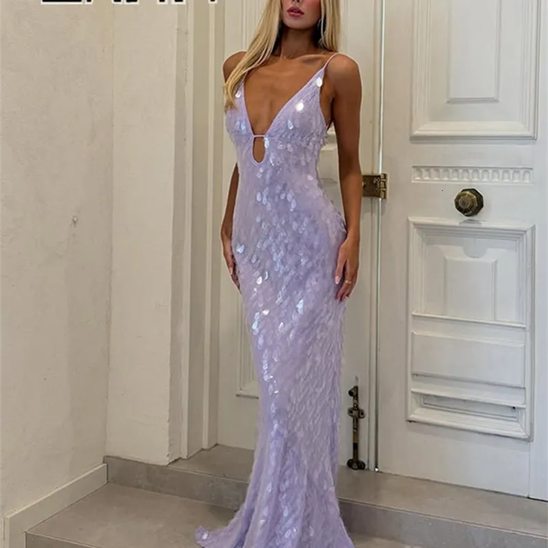 Sexy Sequined Womens V-Neck Hollow Out Backless Slip Dress, Long Holiday Dress for Spring Summer 2026