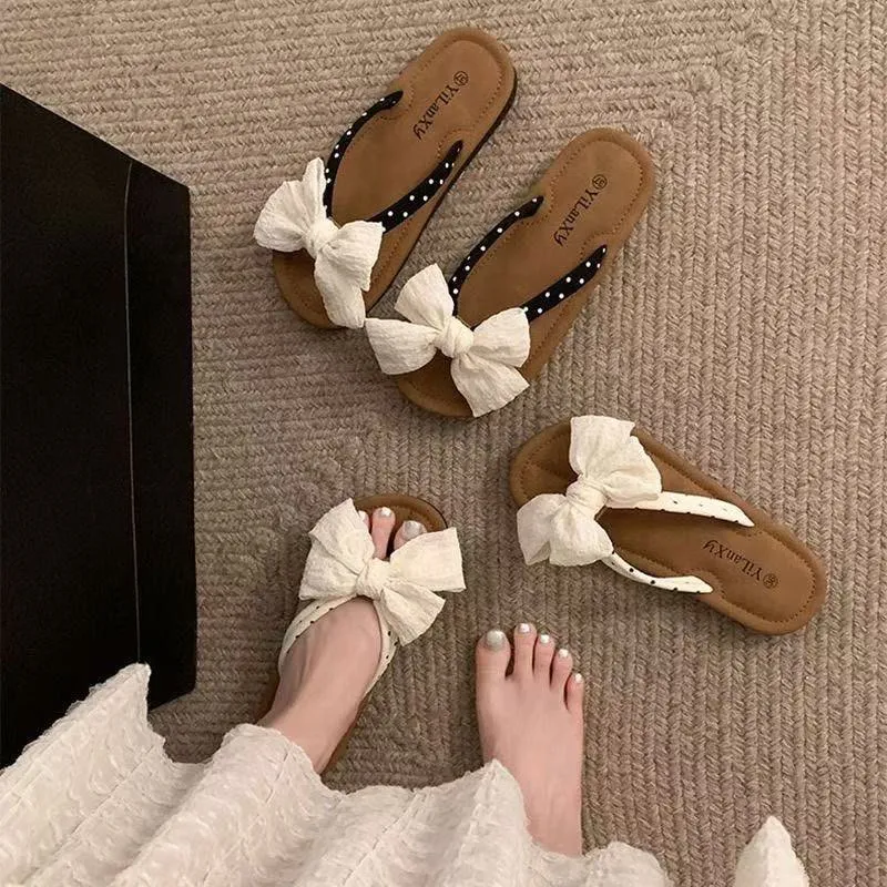 Free Shipping Super Fairy Bow Flat Flip Flops For Women's Summer Outdoor Wear 2026 New Anti Slip Sandals_voghion.com