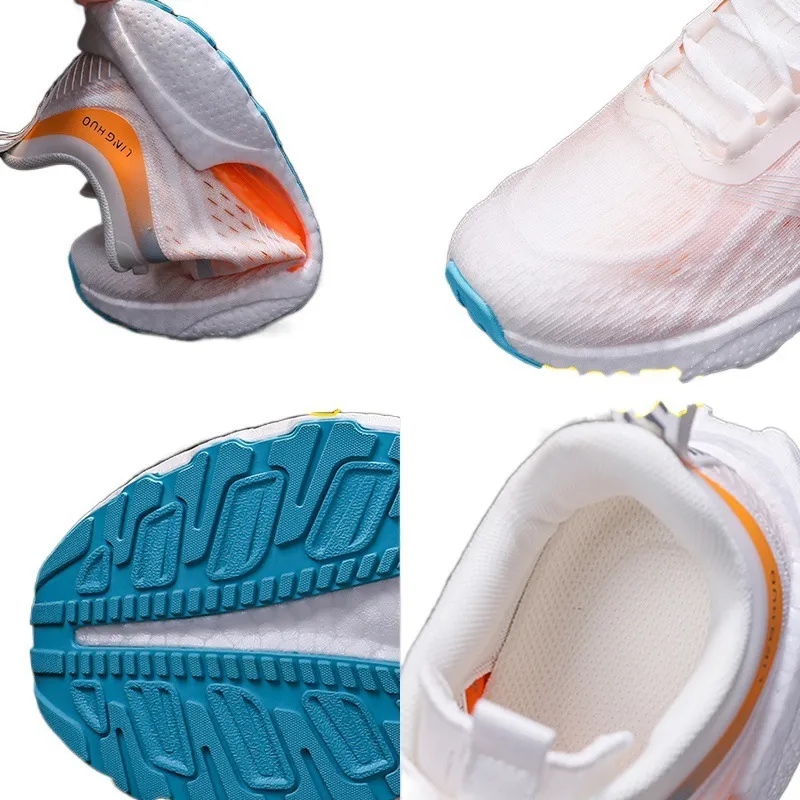 Women's Lightweight White Orange Gradient Mesh Running Shoes With Breathable Upper Outfit Daily_voghion.com