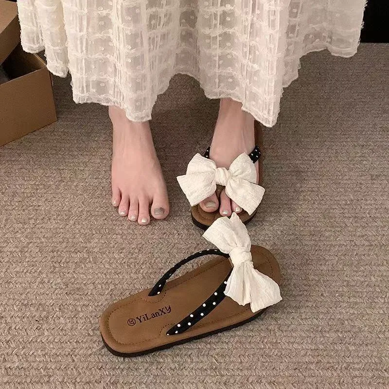 Free Shipping Super Fairy Bow Flat Flip Flops For Women's Summer Outdoor Wear 2026 New Anti Slip Sandals_voghion.com