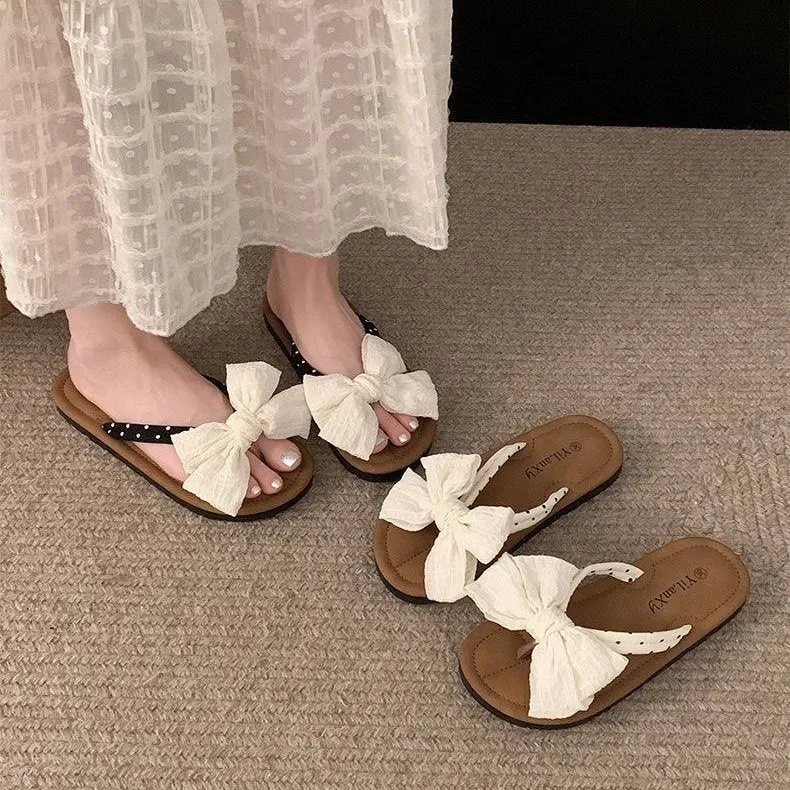 Free Shipping Super Fairy Bow Flat Flip Flops For Women's Summer Outdoor Wear 2026 New Anti Slip Sandals_voghion.com