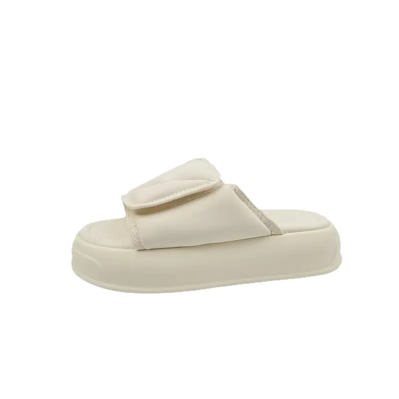 Pantoufles d'été pour femmes avec fermeture velcro, idéales pour les vêtements d'extérieur. Semelle épaisse, motif éponge. Balai de plage polyvalent._voghion.com