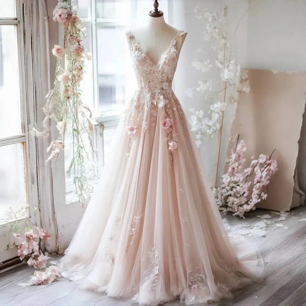 blush pink a line wedding dress 25 Trending Blush and Pink Wedding Dress Styles for 2024