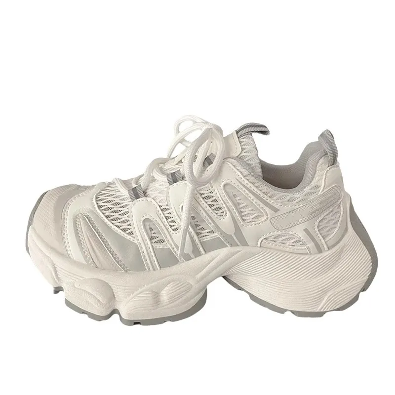 free Shipping 2026 New Women's European Style Breathable Mesh Chunky Dad Shoes Platform Height Increase Slimming Casual_voghion.com