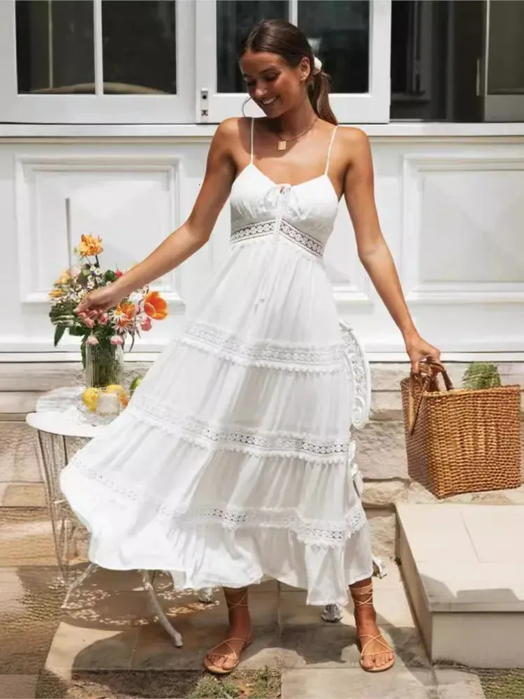 white beach boho dress White Lace Boho Dress for Women - Backless Long Sleeve V Neck Mini Dress - Summer Beach Vacation Outfit 2026