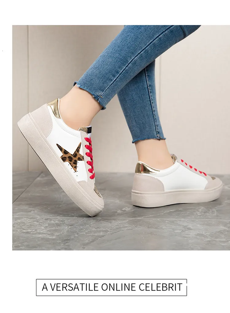 Womens Casual Leather Running Trainers With Silver Glitter Star_voghion.com