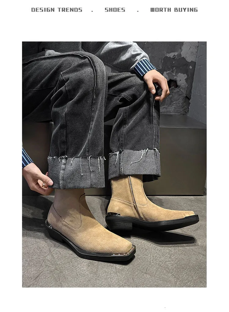 Durable Black Leather Men Ankle Boots With Metal Toe And Cuban Heel_voghion.com
