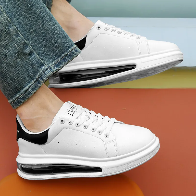 Schwarze Herren-Freizeitschuhe mit goldenem Absatz, strapazierfähigem Logo und luftgepolsterter Sohle_voghion.com