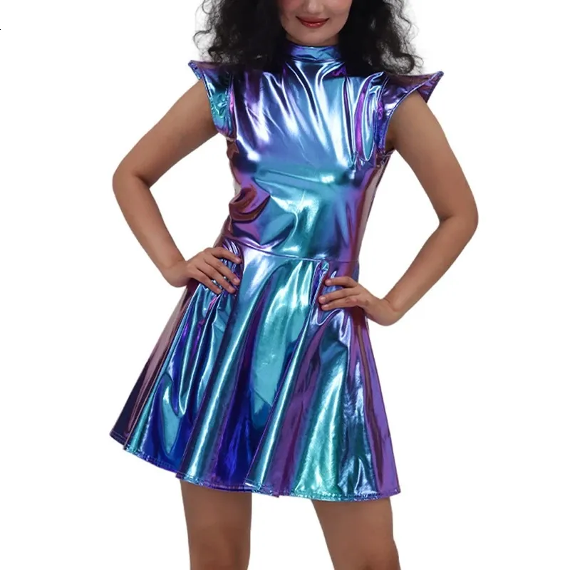 metallic holographic dress Silver Holographic Bodycon Tank Dress