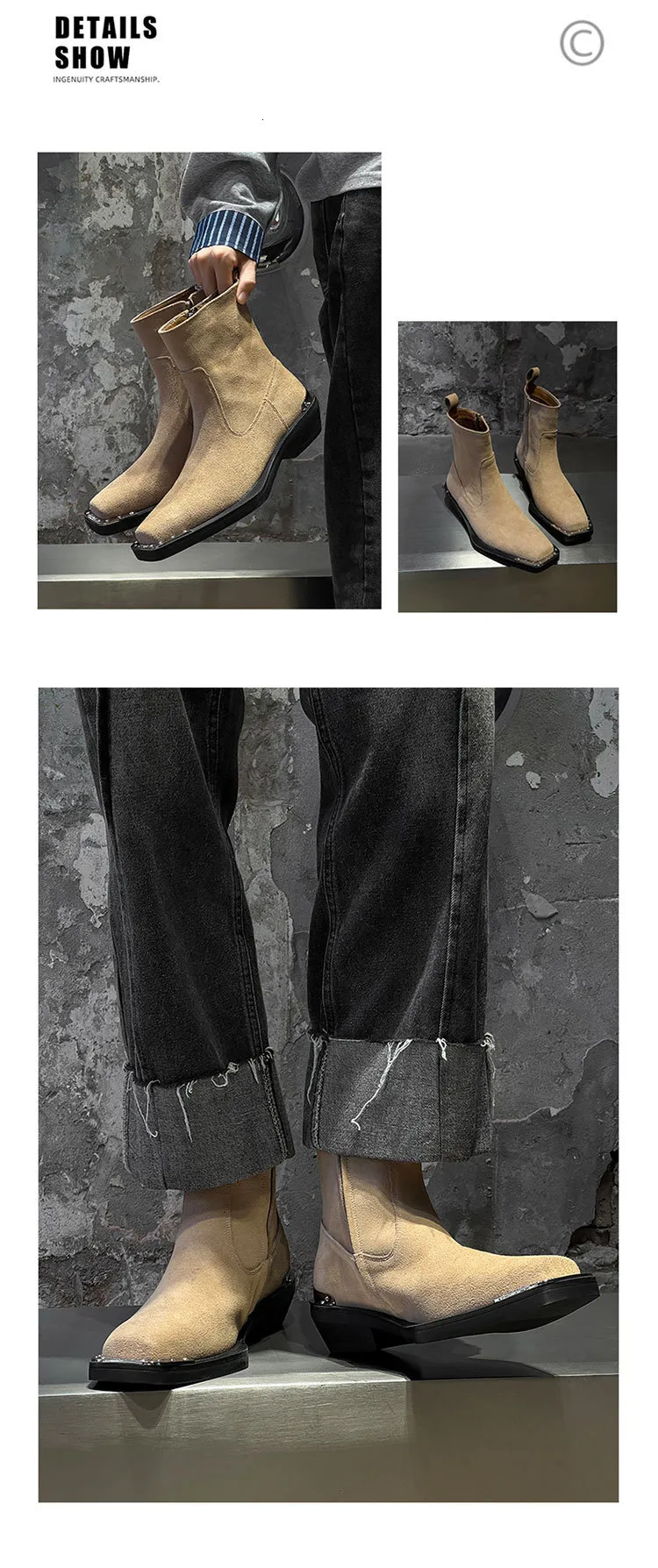 Durable Black Leather Men Ankle Boots With Metal Toe And Cuban Heel_voghion.com