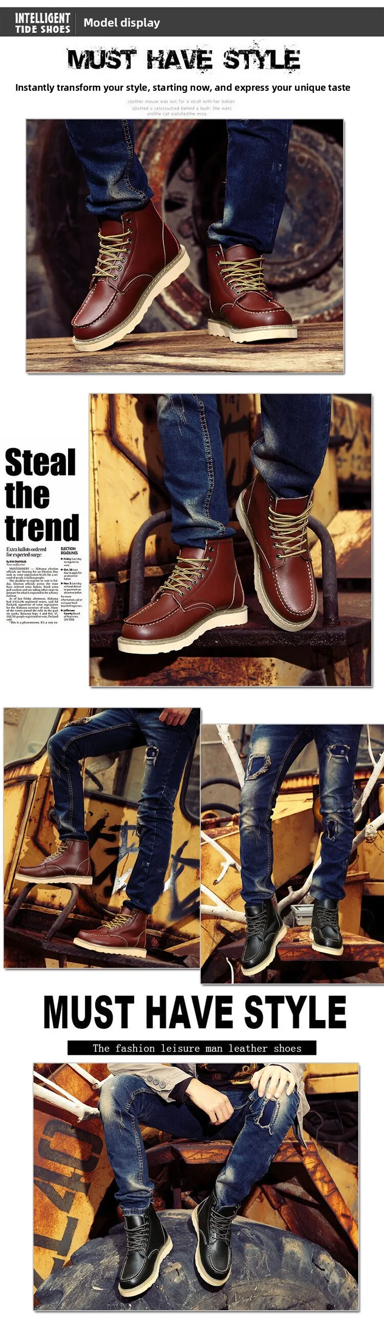 Chaussures de running pour homme en cuir marron avec lacets_voghion.com