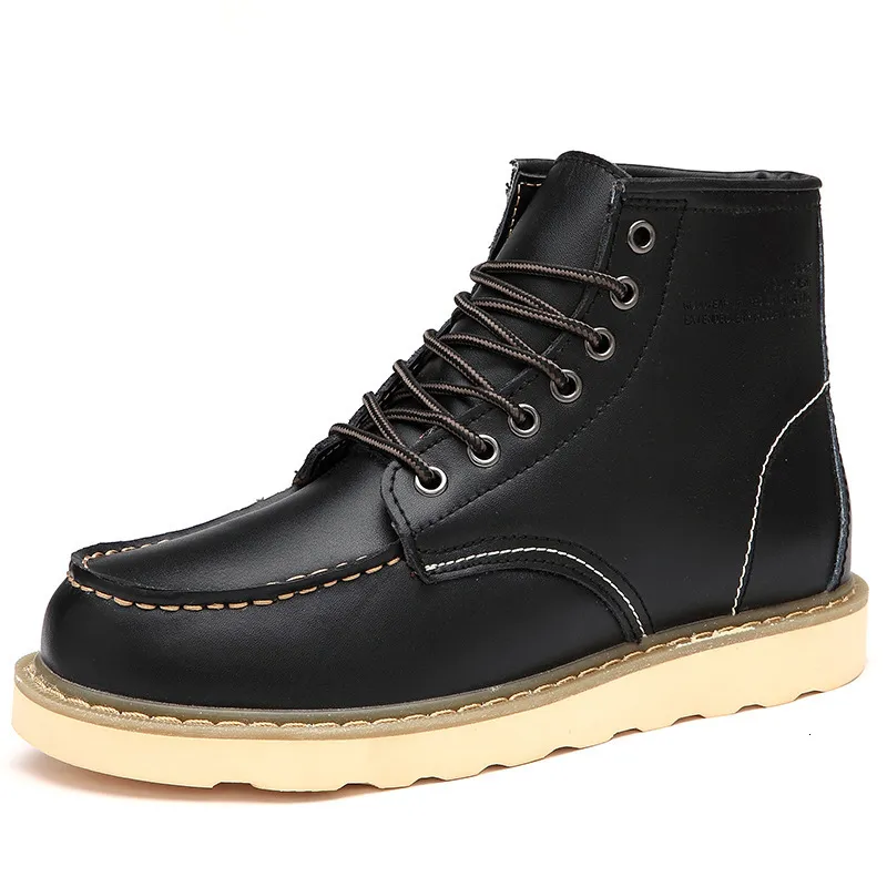Chaussures de course pour homme en cuir beige, bottines de travail à bout mocassin avec lacets contrastés, tenue de tous les jours_voghion.com