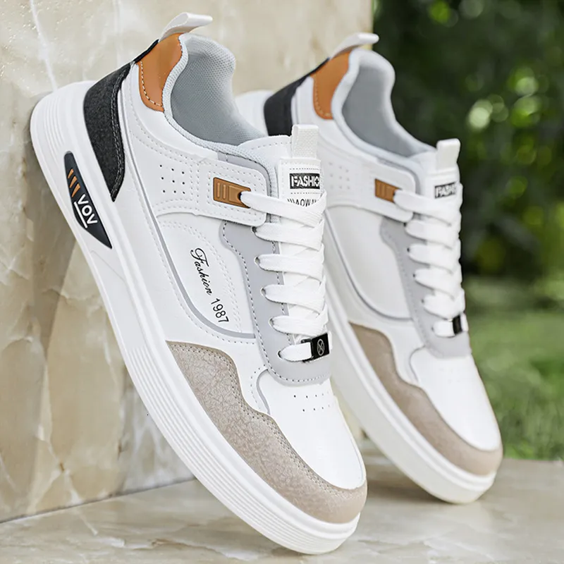 Mens White Grey Durable Blue Color Block Low Top Sneakers_voghion.com