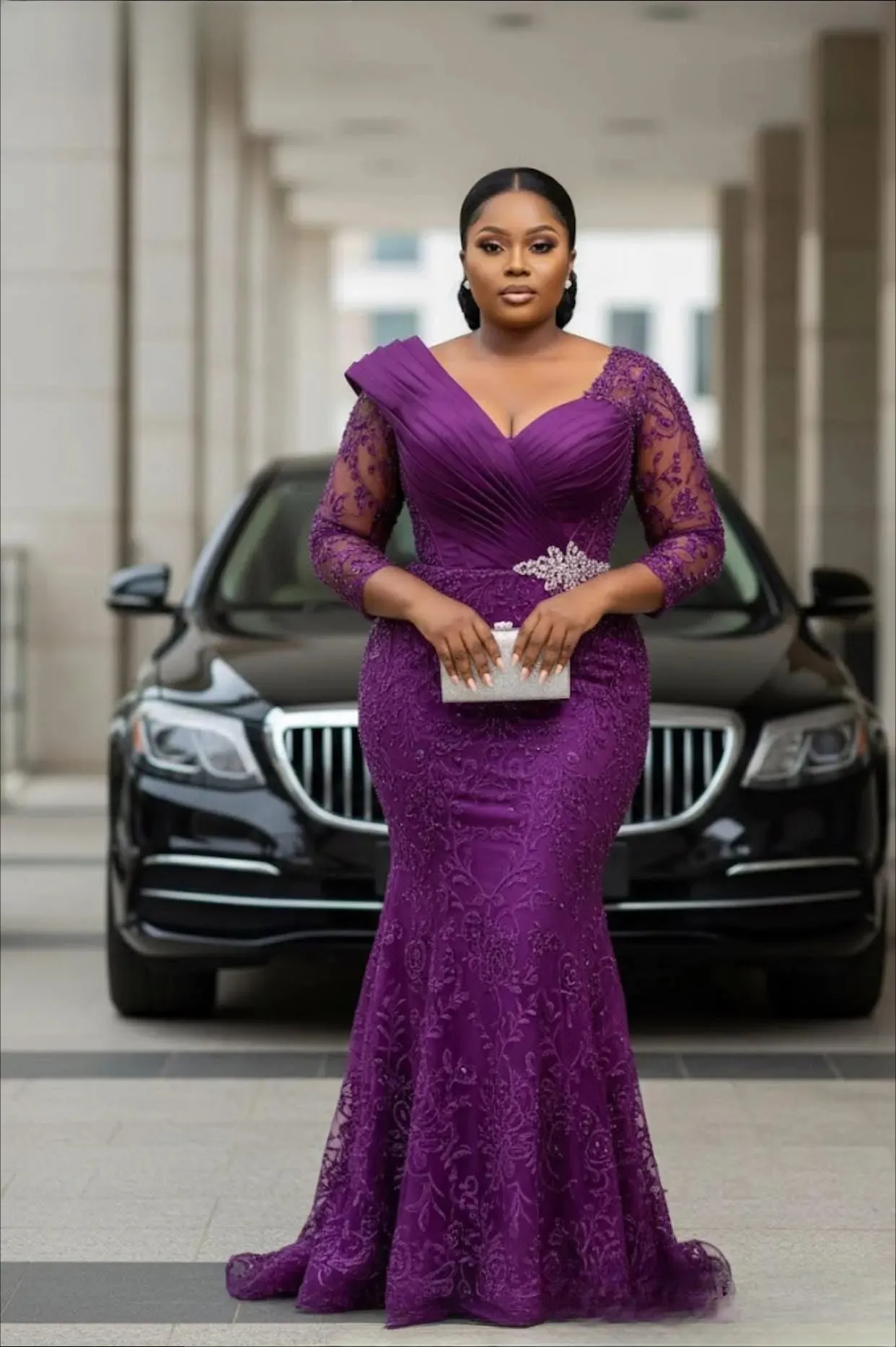 vintage mother of the bride dresses plus size Curve Hide Belly Wedding Guest V  BL Dress Chiffon ( Non Plus Size Mermaid Mother Of