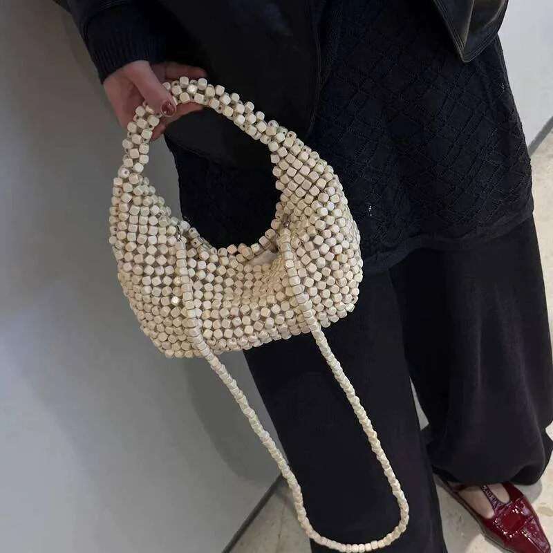 Luxuriöse Gewebte Strandtasche Aus Holzperlen Für Damen_voghion.com