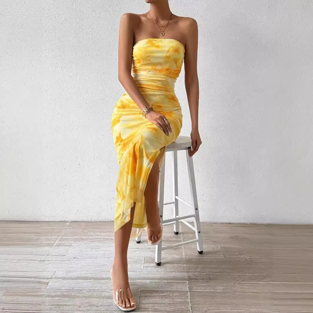 shenzhen ruched dress SHEIN BAE Elegant And Sexy Long Women's Dress With Ruched And Ruffled Front  Panel Design